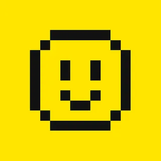 A pixel smiley in black on yellow